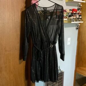 Black Shimmer Long Sleeve Dress